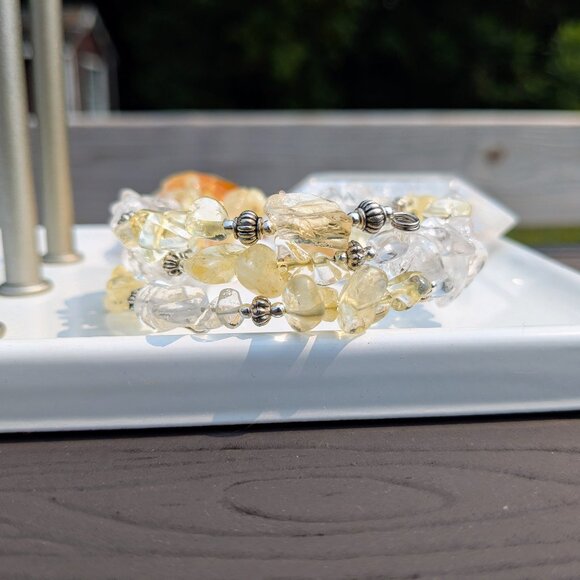 Citrine and Clear Quartz Crystal Gemstone Bracelet - Picture 4 of 13